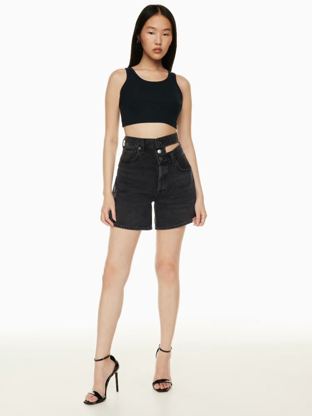 Agolde, Women's Broken Waistline Denim Shorts, Black, Size 28